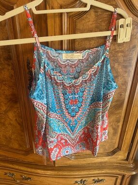 Boston Proper Turquoise and Coral Paisley Print Spaghetti Strap Cami